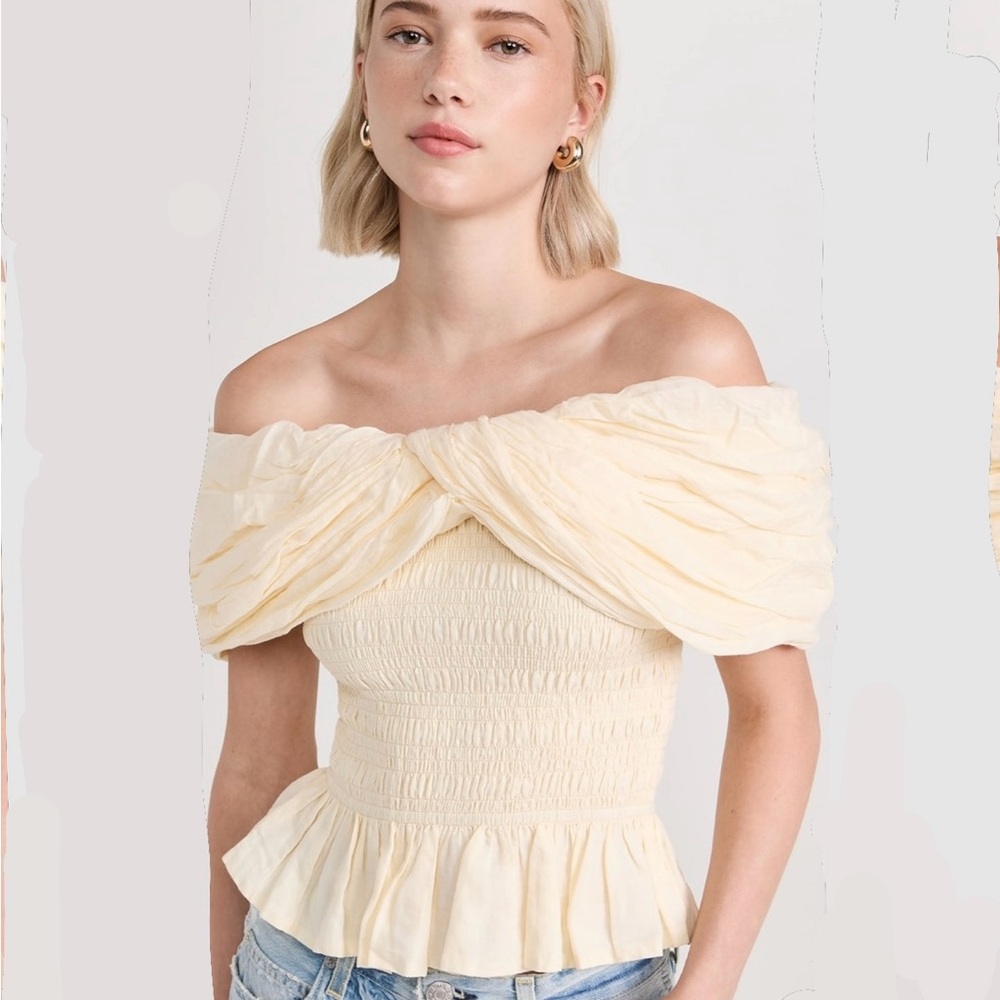 Sea New York Cream Off-Shoulder Ruffled Peplum Top